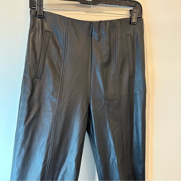 Stradivarius Black Faux Leather Pants Size 8 Front Slit Grunge Goth Punk Rock - Picture 3 of 12